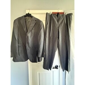 Lands' End Suit Mens 48L 48x32 Gray Wool 2 Piece Classic Fit Jacket Pants